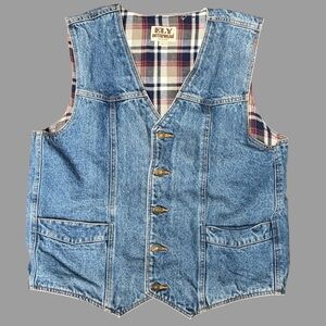 Ely Outerwear Denim Vest with Plaid Lining Men’s Size Large